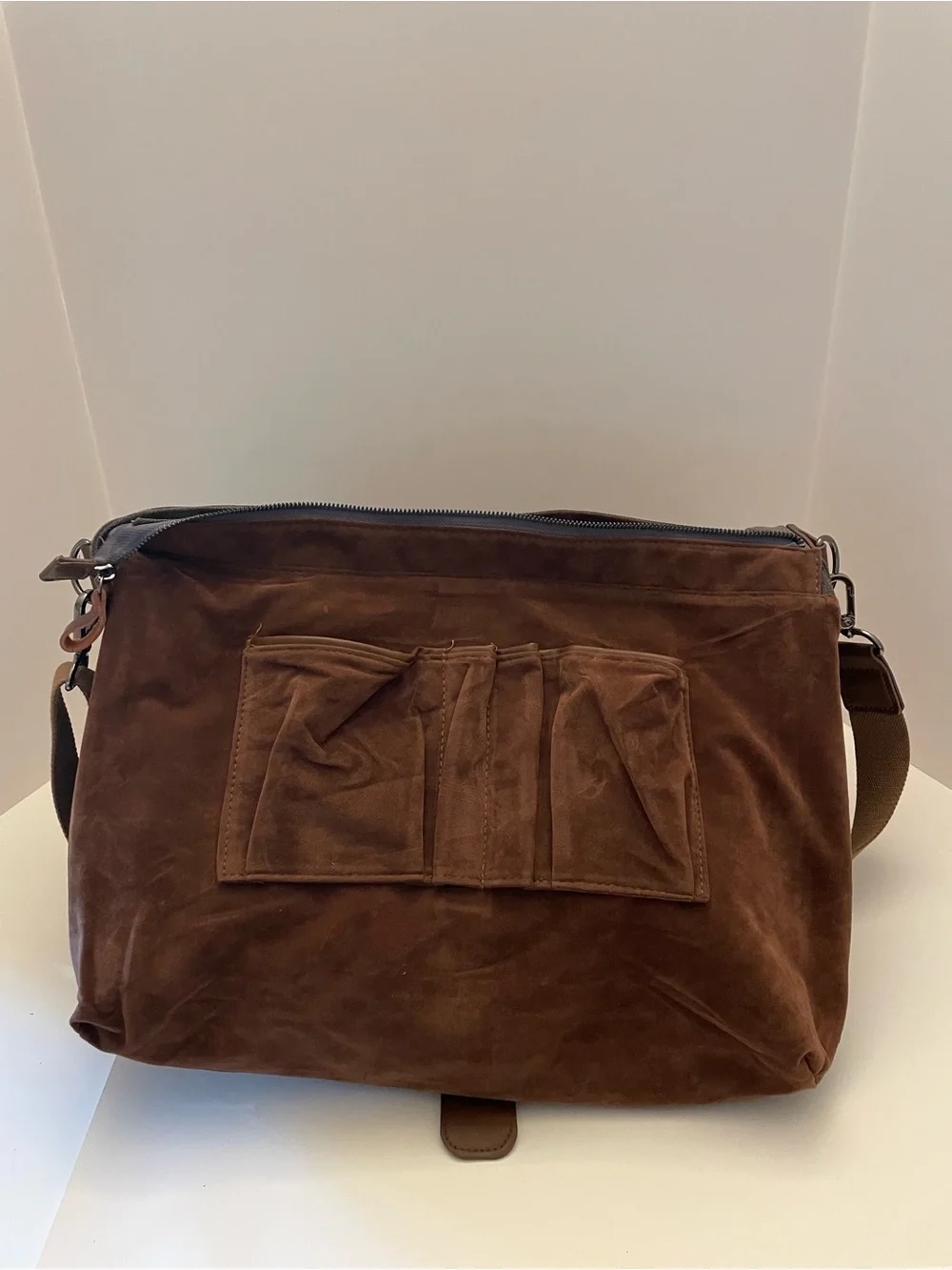 VEFEHL Canvas Laptop Messenger Bag Brown Gray Crossbody Briefcase Work Travel